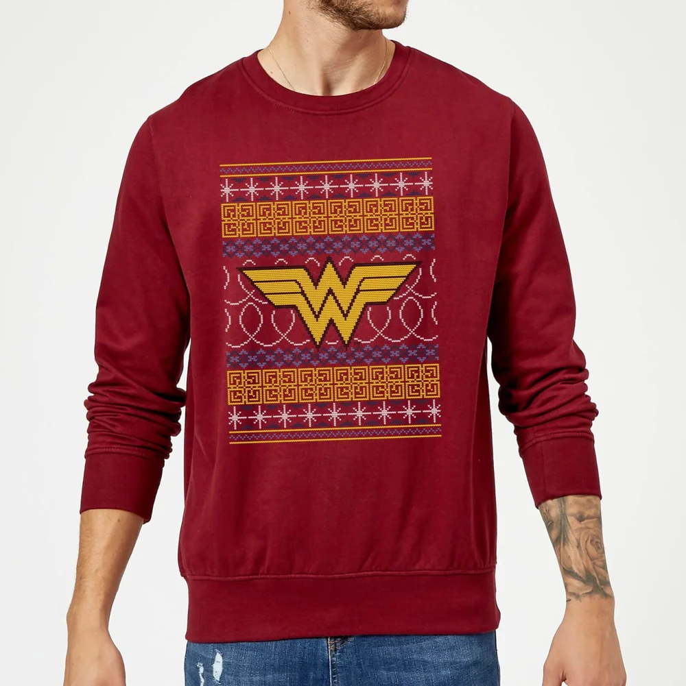 DC Wonder Woman Knit Christmas Jumper - Burgundy - S Image 1