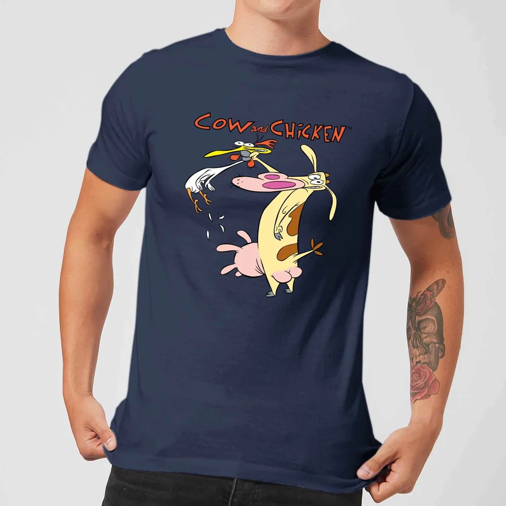 Cow and Chicken Characters Men's T-Shirt - Navy - S Image 1