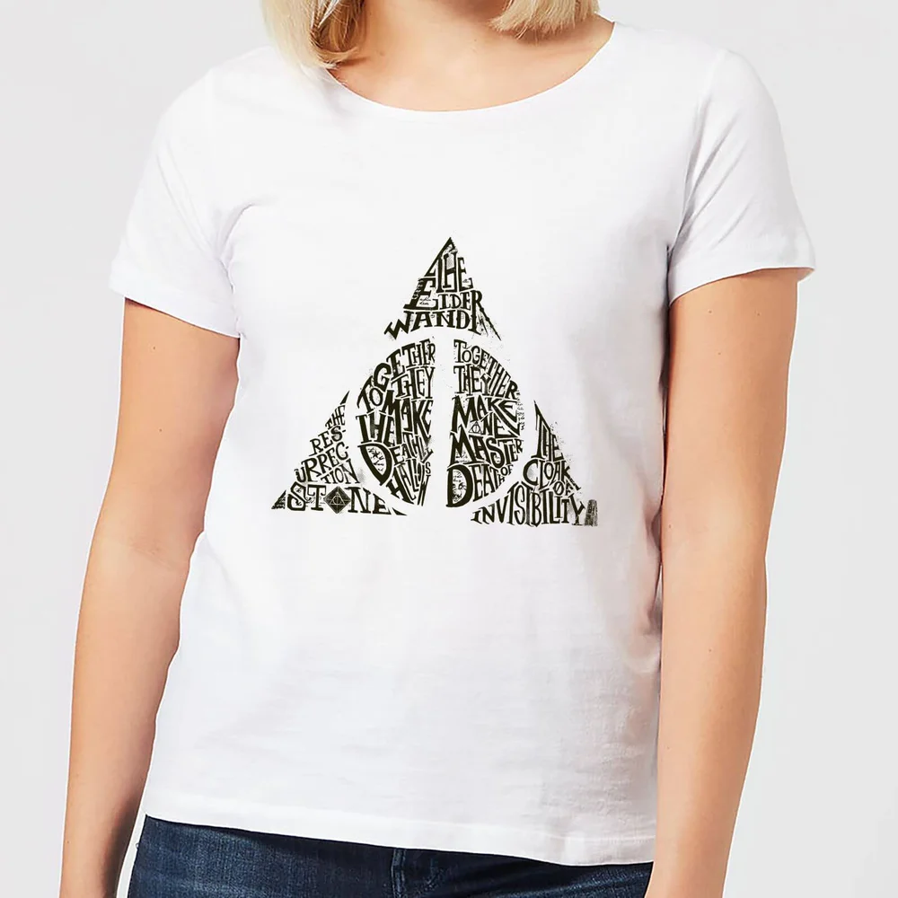 Harry Potter Deathly Hallows Text Women's T-Shirt - White - XS Image 1