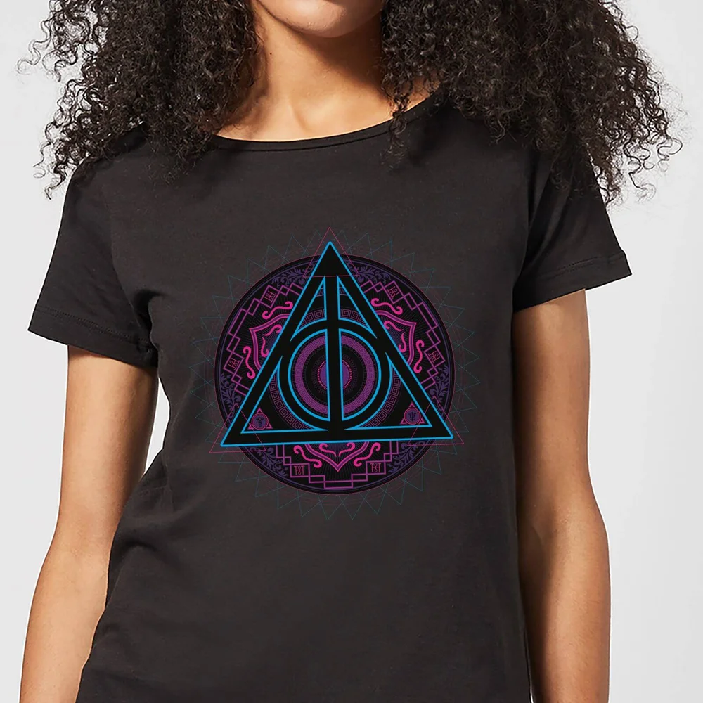 Harry Potter Deathly Hallows Neon Women's T-Shirt - Black - XS Image 1
