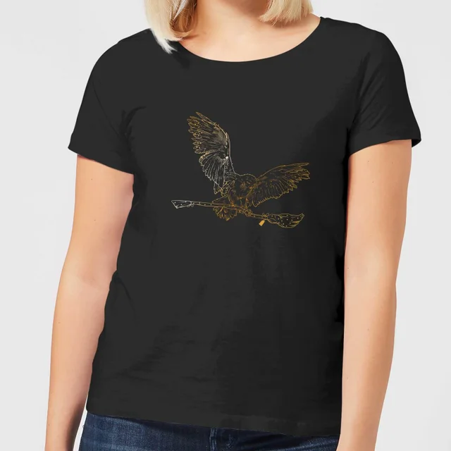 Harry Potter Hedwig Broom Gold Women's T-Shirt - Black