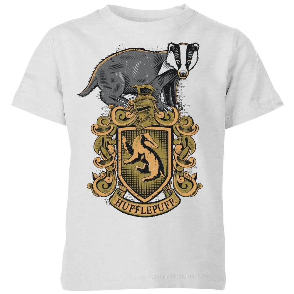 Harry Potter Hufflepuff Drawn Crest Kids' T-Shirt - Grey - 3-4 Years Image 1
