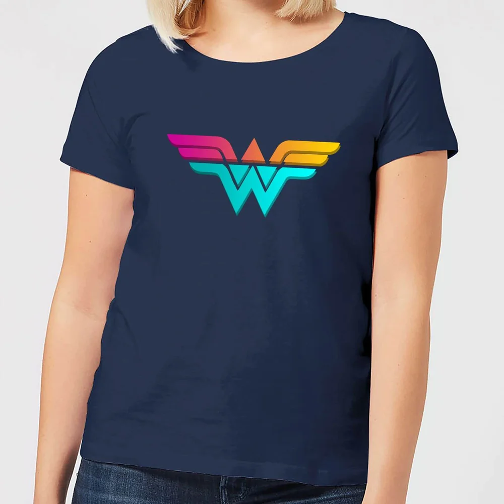 Justice League Neon Wonder Woman Women's T-Shirt - Navy - S Image 1