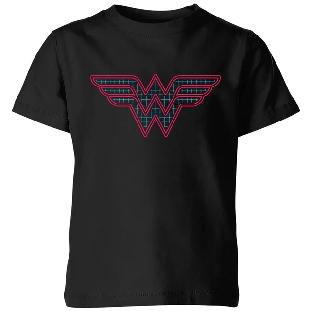 Justice League Wonder Woman Retro Grid Logo Kids' T-Shirt - Black