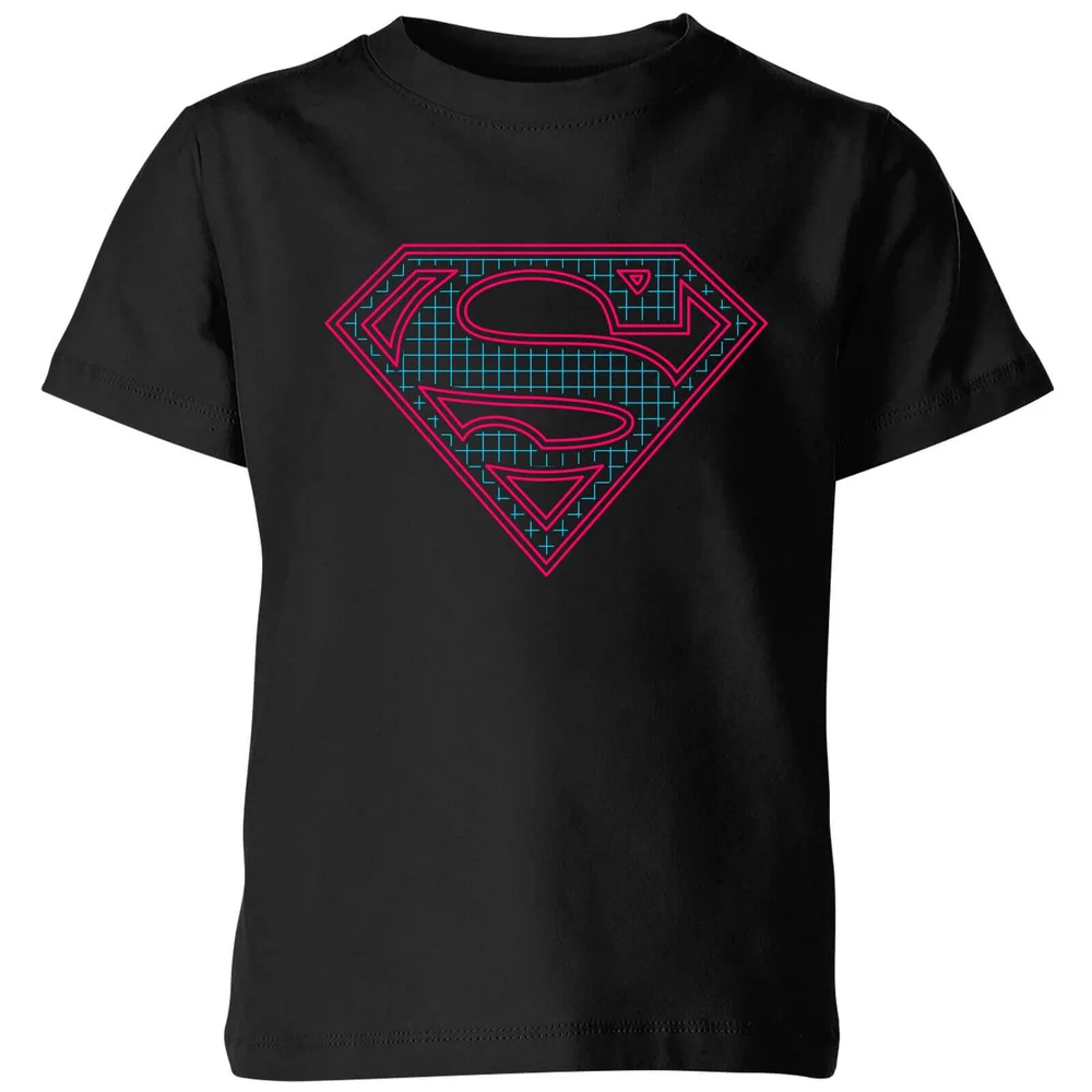 Justice League Superman Retro Grid Logo Kids' T-Shirt - Black - 9-10 Years Image 1