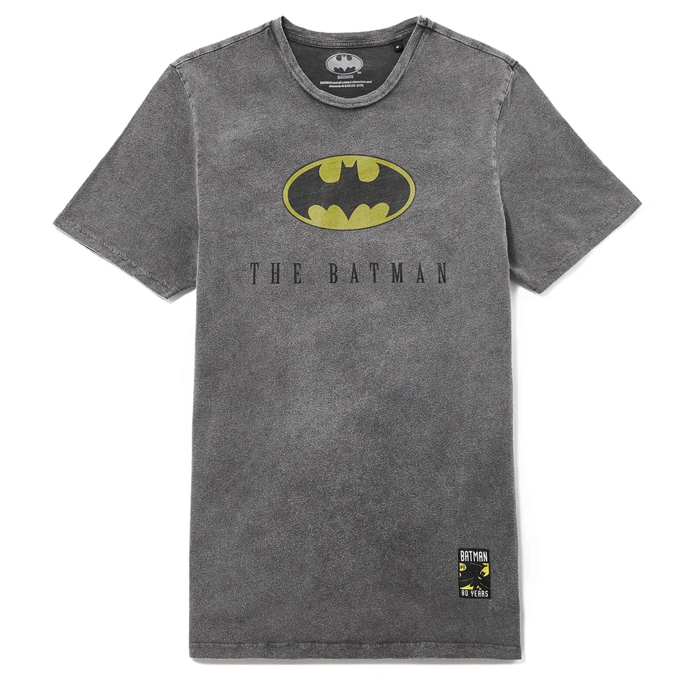 Batman 80th Anniversary Logo T-Shirt - Black Acid Wash - L Image 1