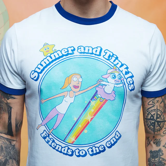 Rick and Morty Get Schwifty Summer & Tinkles Ringer - White/Blue