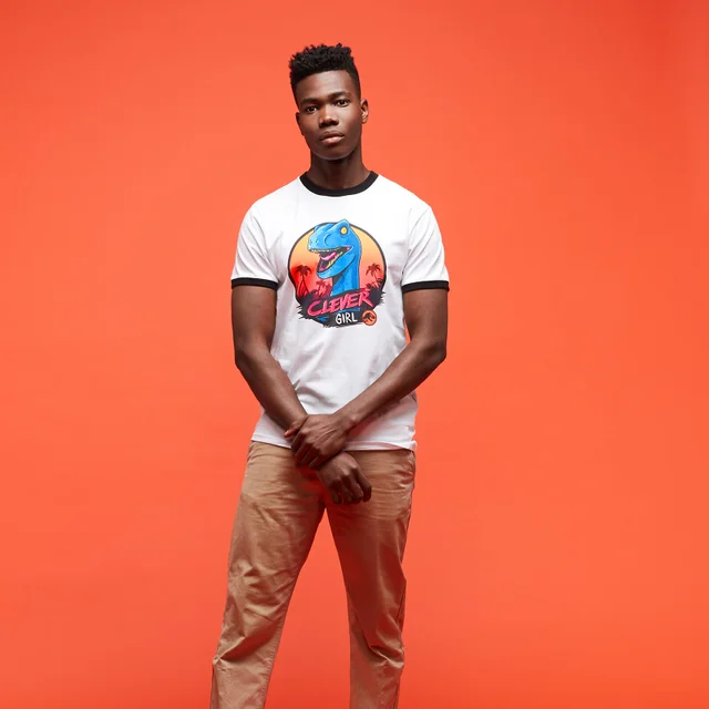 Jurassic Park Primal Clever Girl Ringer T-Shirt - White/Black