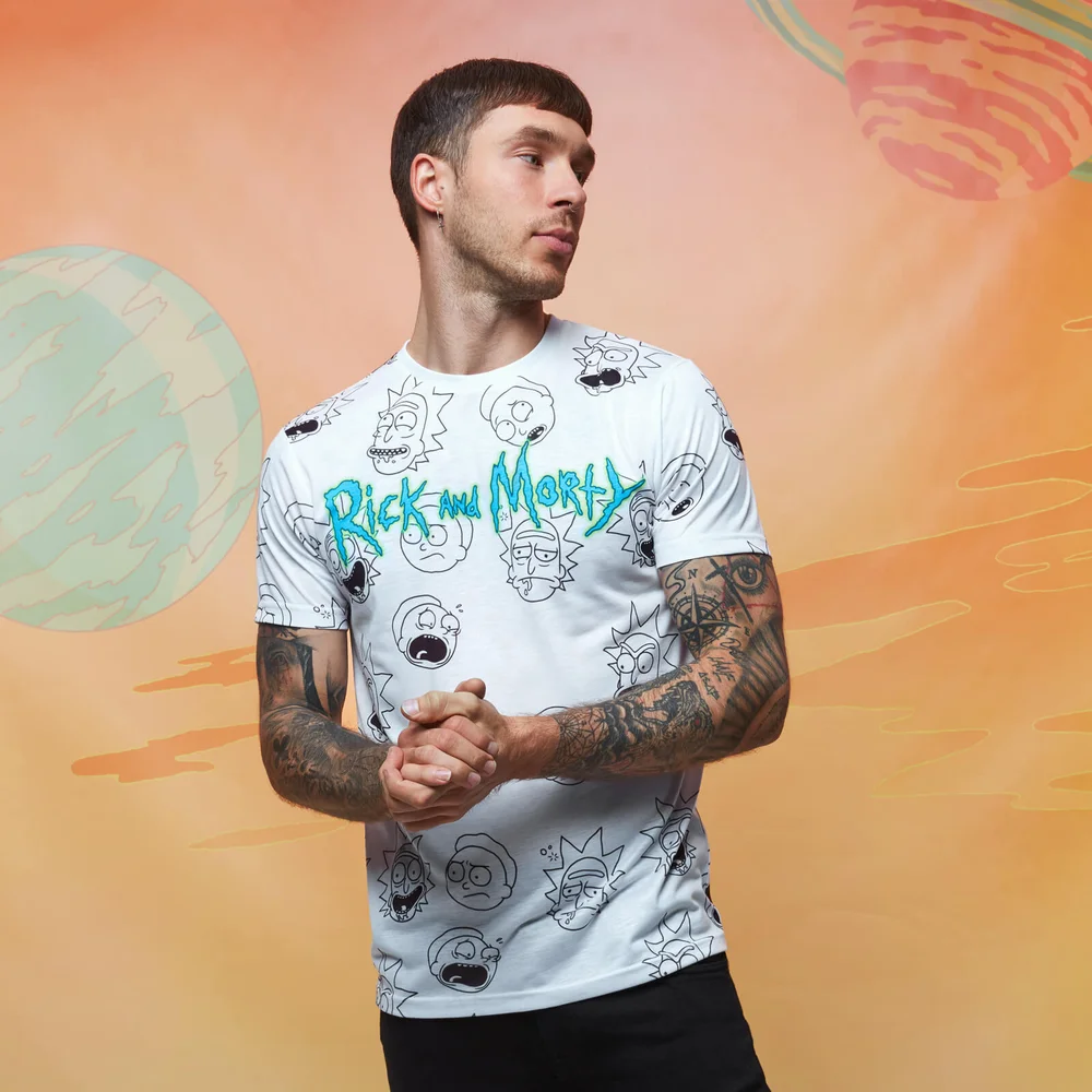 Rick & Morty Faces Sublimated T-Shirt - White - XXL Image 1