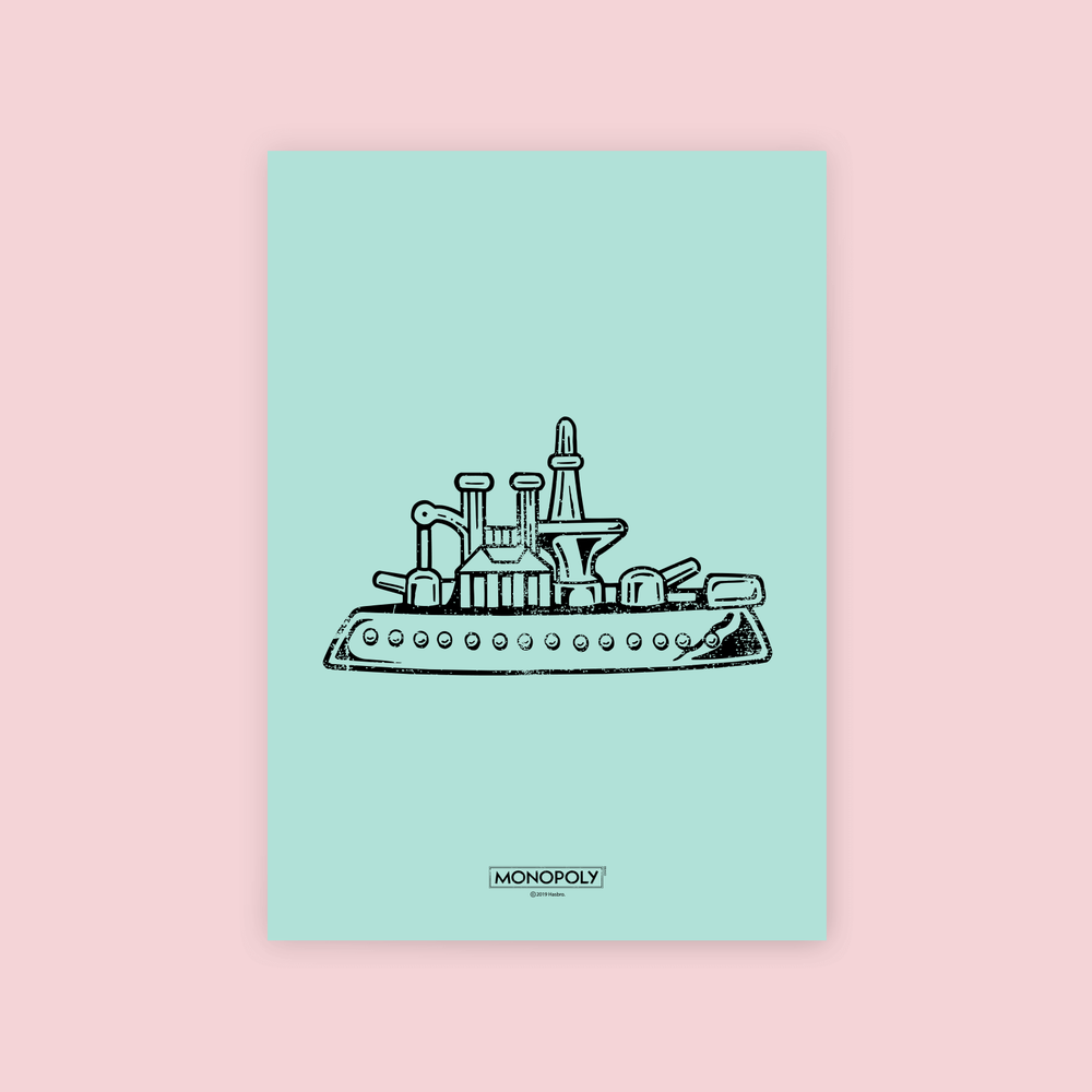 Monopoly Ship Letterpress Art Print - A4 Image 1
