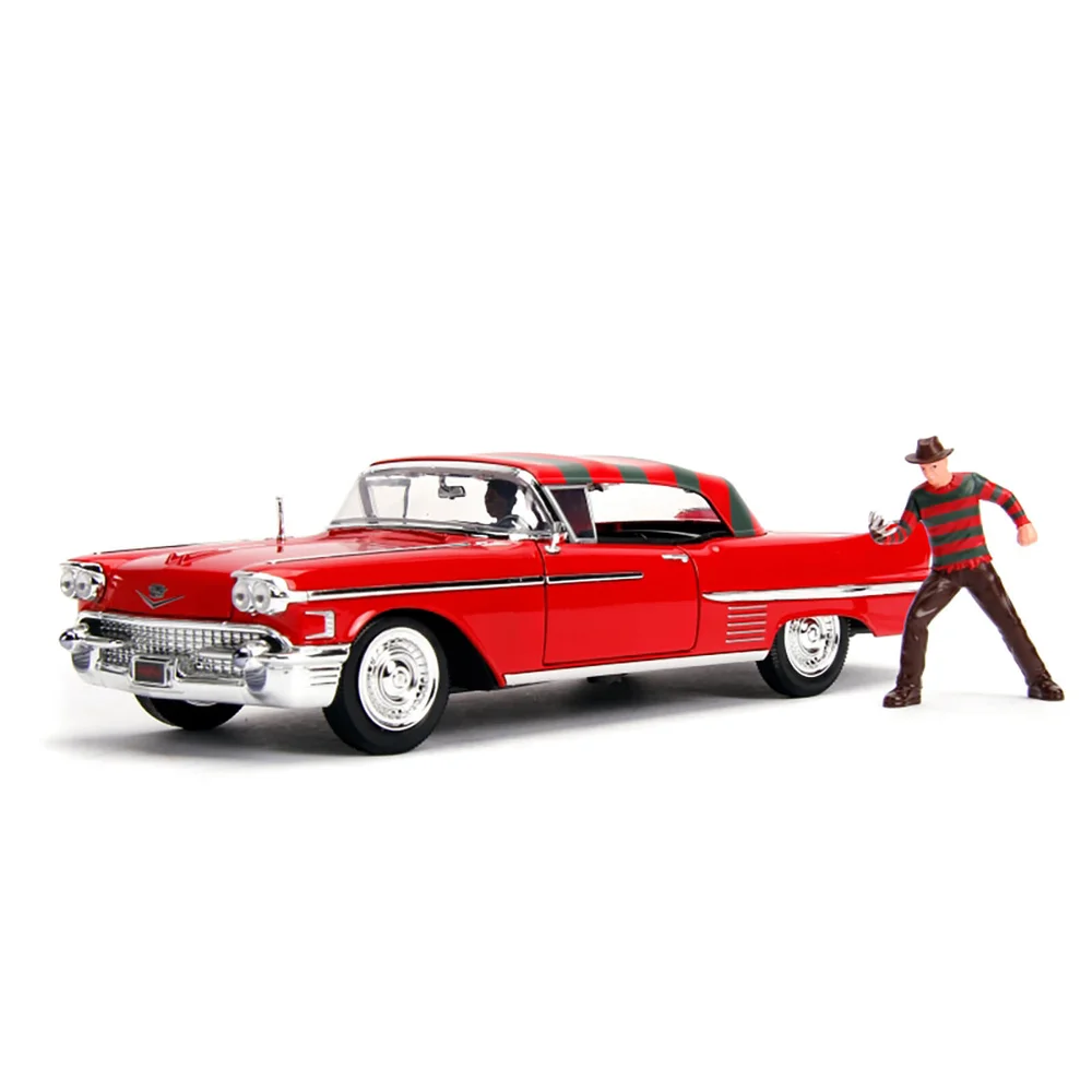 Jada Die Cast 1:24 1958 Cadillac with Freddy Kruger Figure Image 1