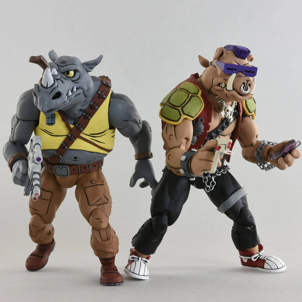NECA Teenage Mutant Ninja Turtles Cartoon Series Rocksteady and Bebop Action Figures 2 Pack Image 1