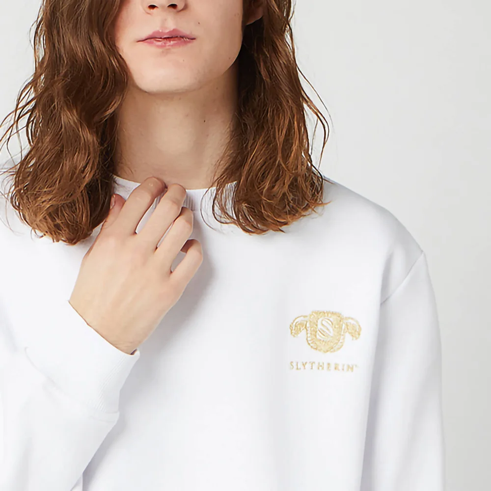 Harry Potter Slytherin Unisex Embroidered Sweatshirt - White - M Image 1