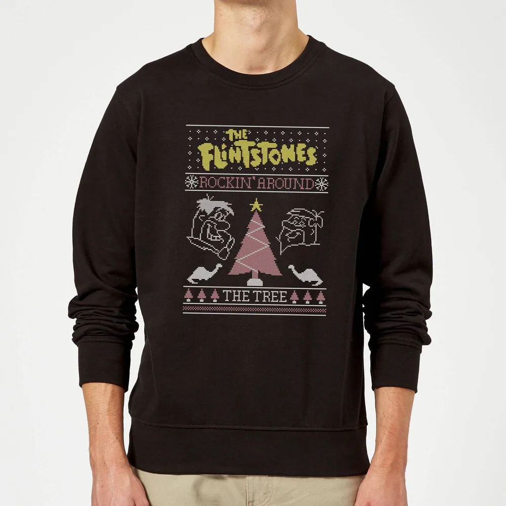 Flintstones Rockin Around The Tree Christmas Jumper - Black - S Image 1