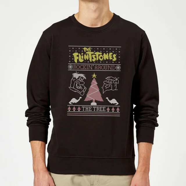 Flintstones Rockin Around The Tree Christmas Jumper - Black