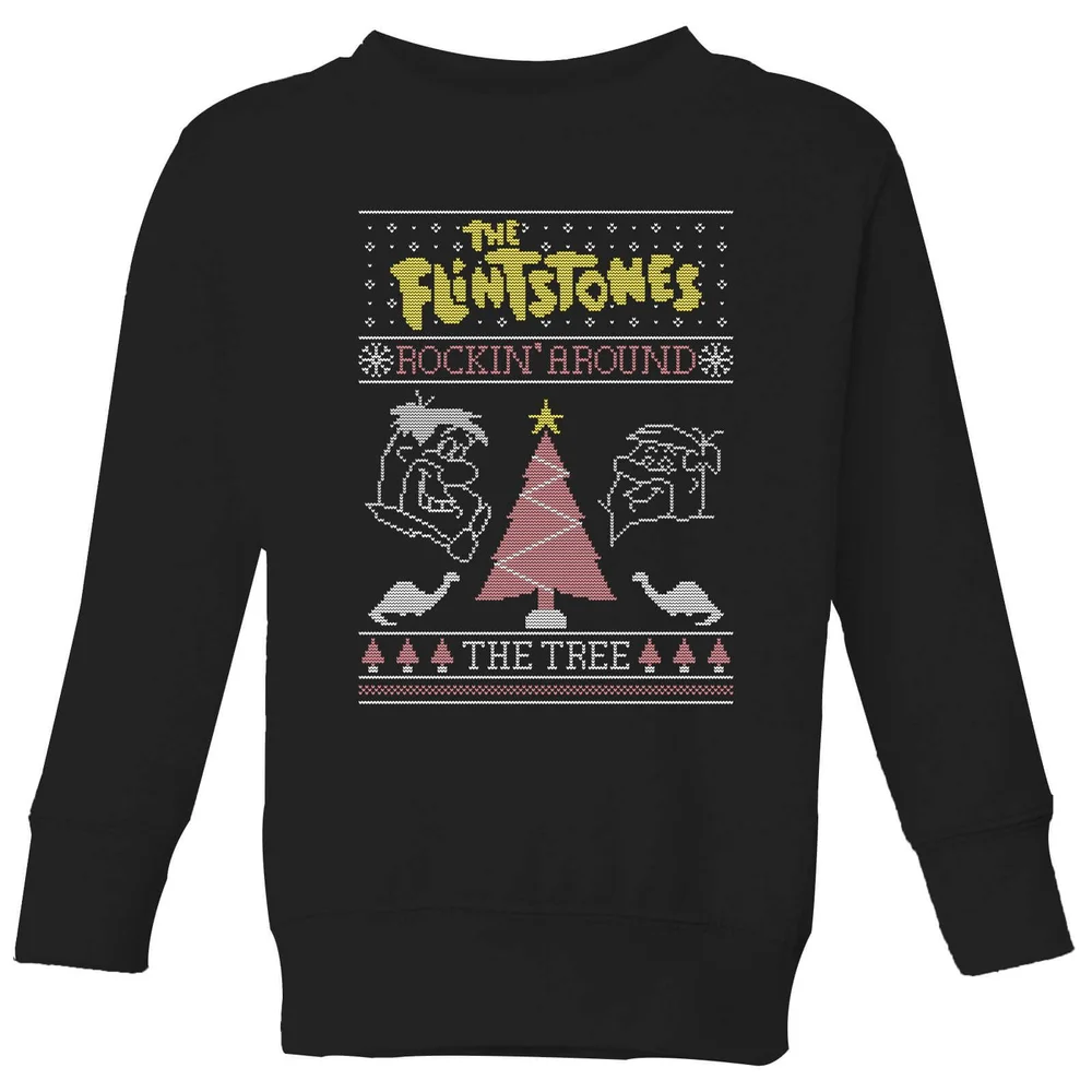 Flintstones Rockin Around The Tree Kids' Christmas Jumper - Black - 3-4 Years Image 1