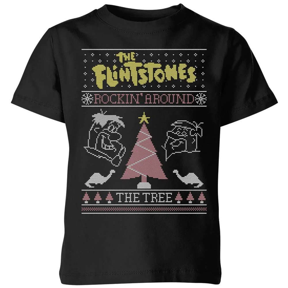 Flintstones Rockin Around The Tree Kids' Christmas T-Shirt - Black - 3-4 Years Image 1