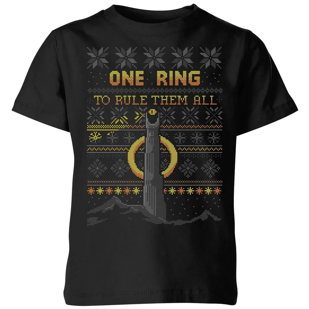 The Lord Of The Rings One Ring Kids' Christmas T-Shirt in Black - 5-6 Years Image 1