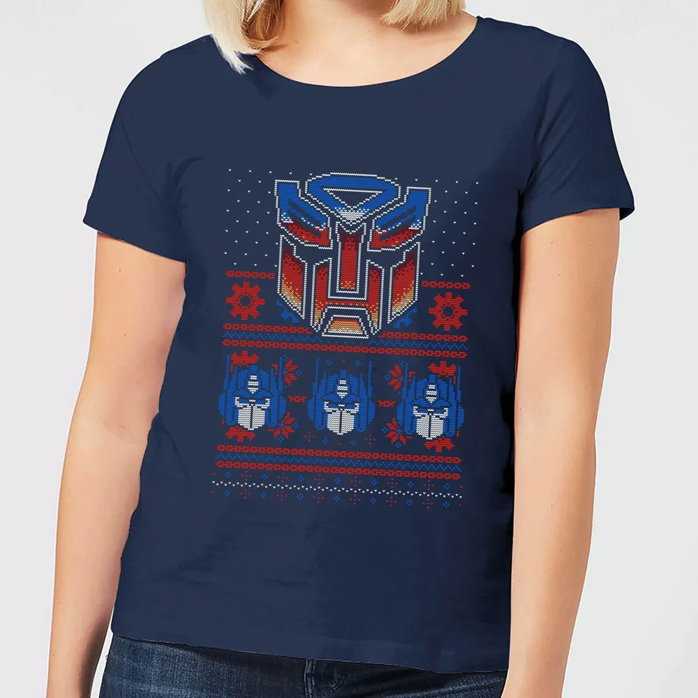 Autobots Classic Ugly Knit Women's Christmas T-Shirt - Navy - XS Image 1