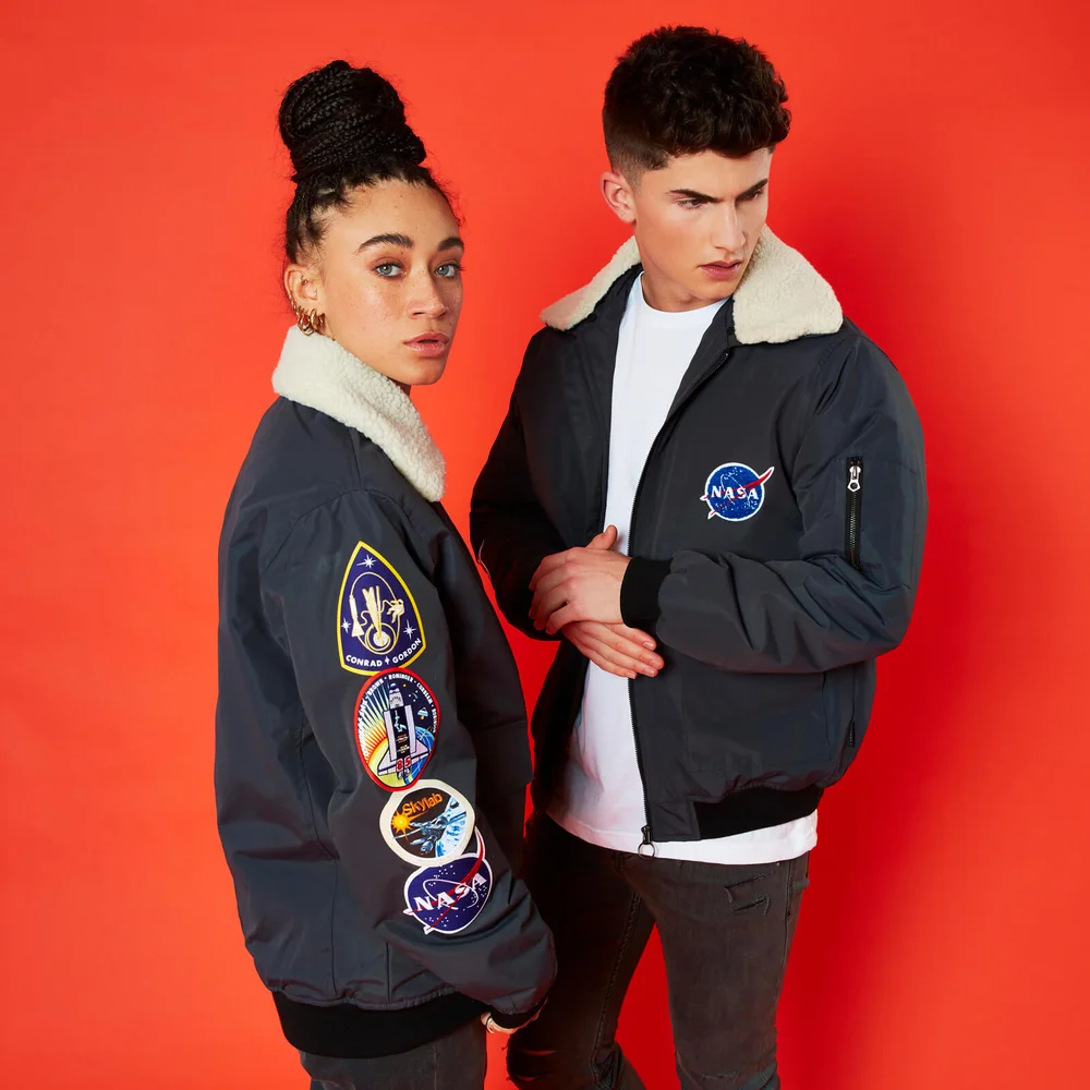 NASA Badged Unisex Aviator Jacket Grey - S Image 1