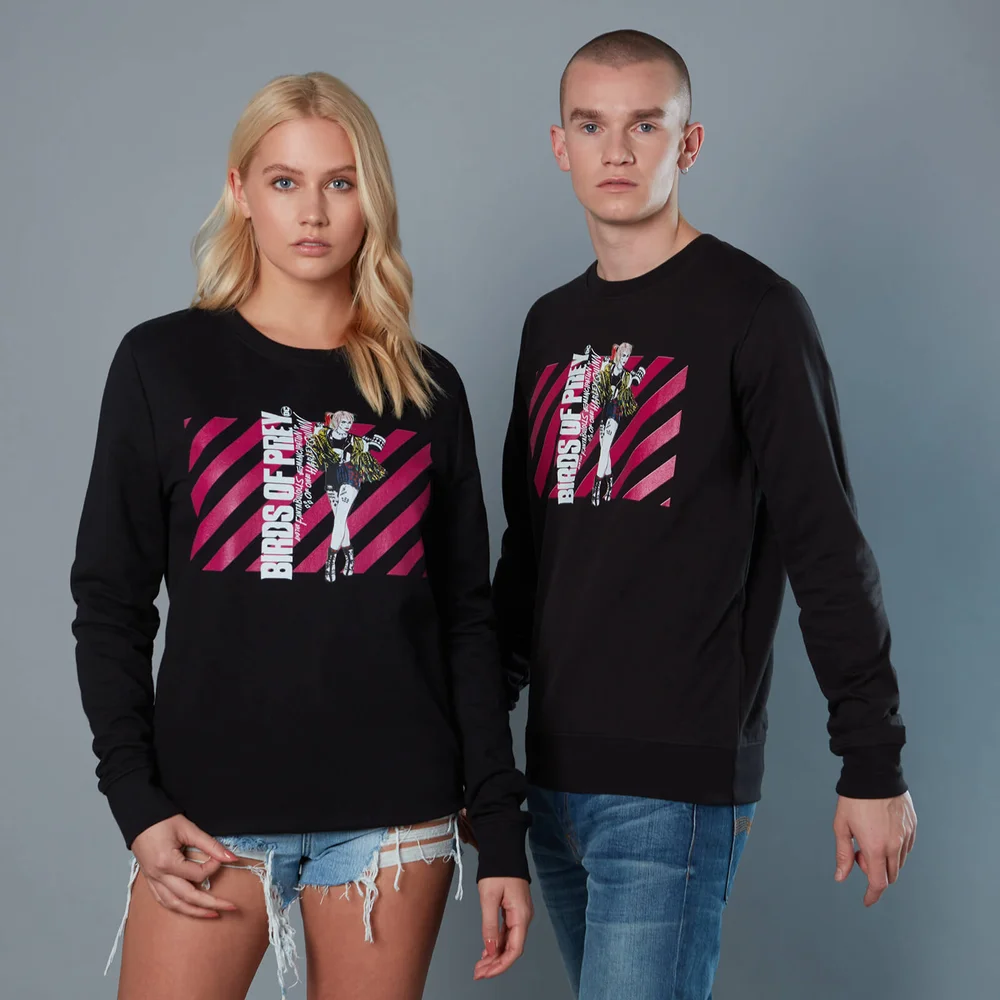 Harley Quinn Pink Stripes Unisex Birds of Prey Sweatshirt - Black - S Image 1