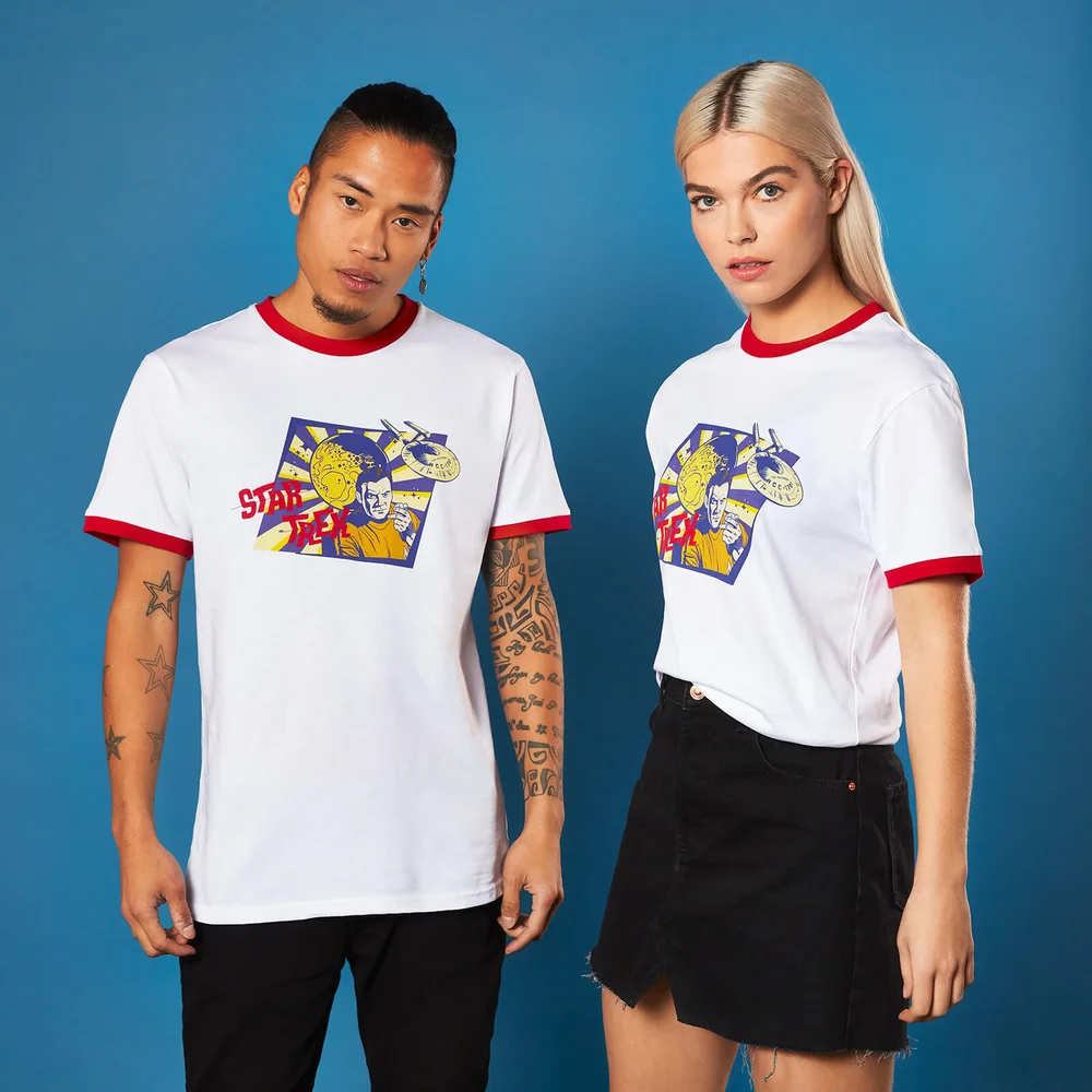 Retro Captain Kirk Star Trek T-shirt - White/ Red Ringer - S Image 1