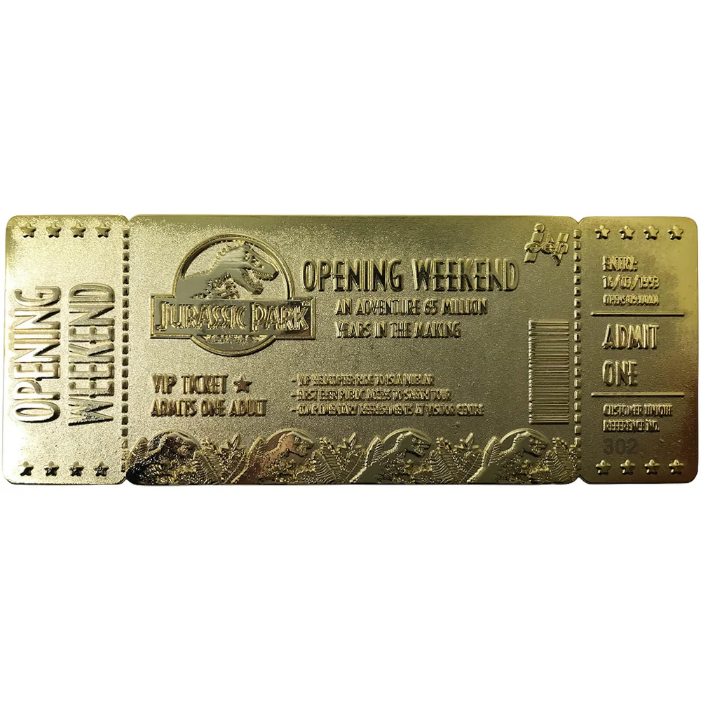 Jurassic Park 24K Gold Plated Entrance Ticket - Limited Edition Image 1