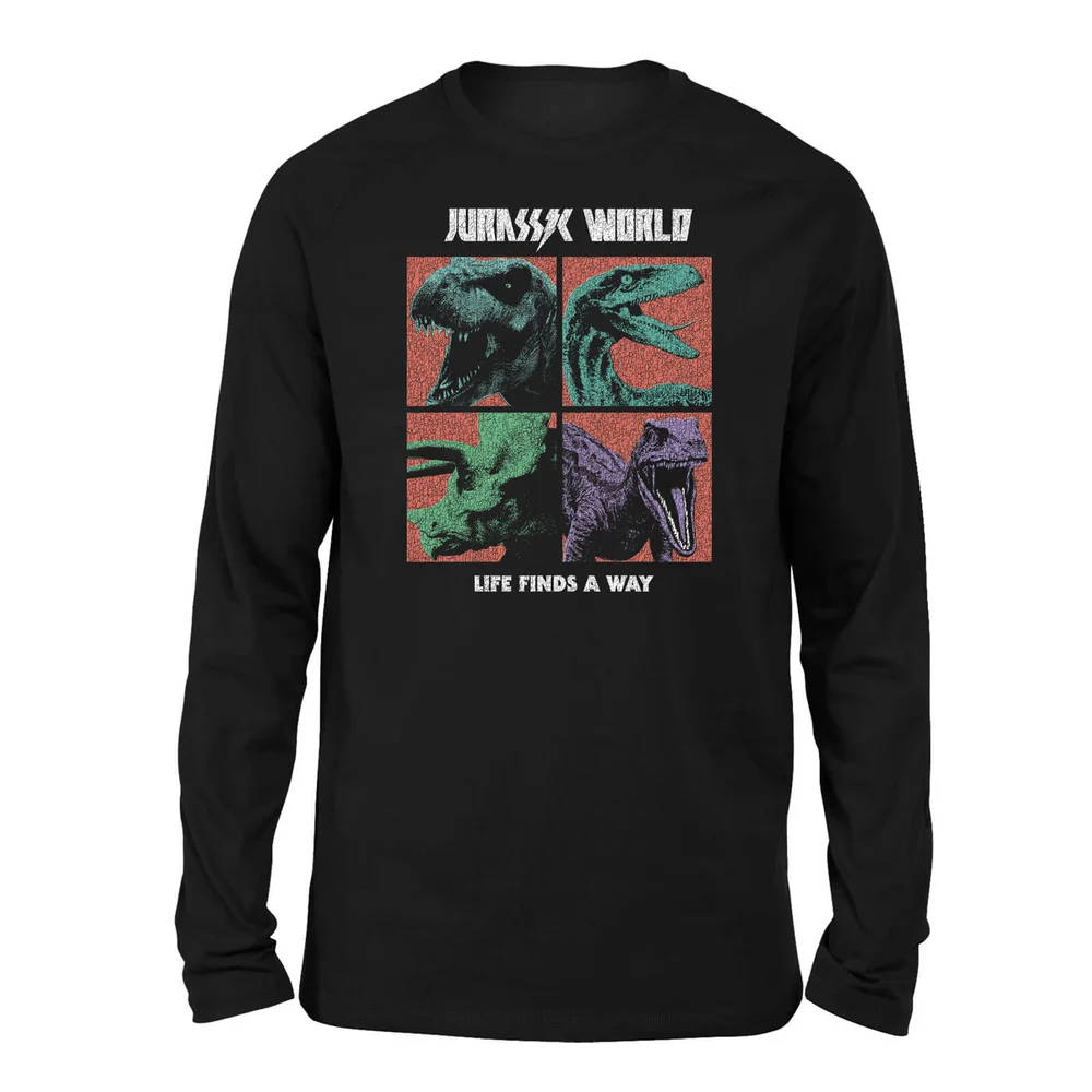 Jurassic Park World Four Colour Faces Unisex Long Sleeved T-Shirt - Black - S Image 1