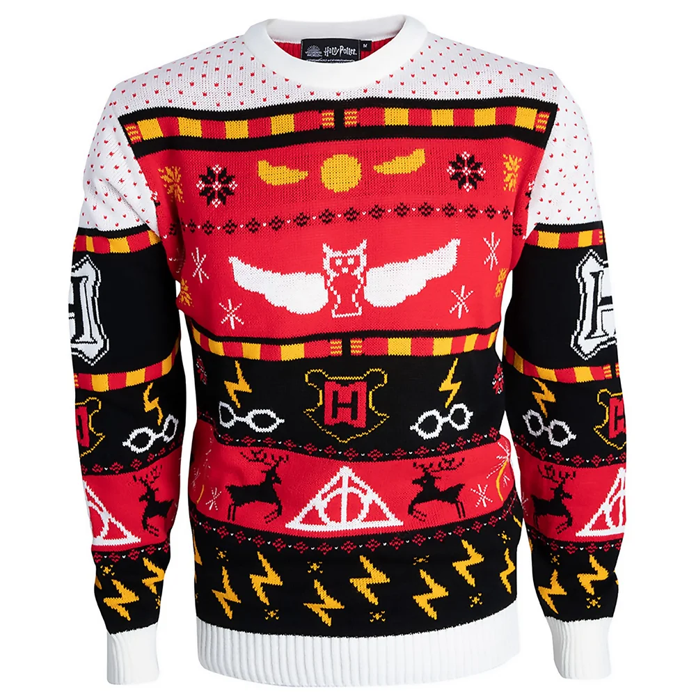 Harry Potter Hogwarts Christmas Knitted Jumper - Red - L Image 1