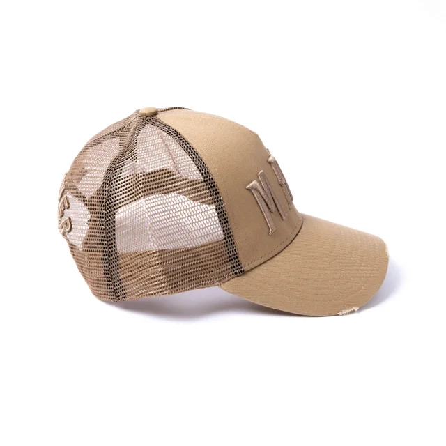 Milliner Almond Distressed Cotton Trucker Made 3D Embroidered