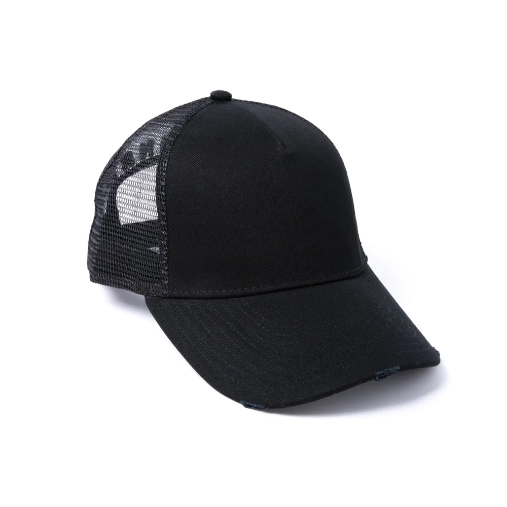 Milliner Plain Distressed Cotton Trucker Black Image 1