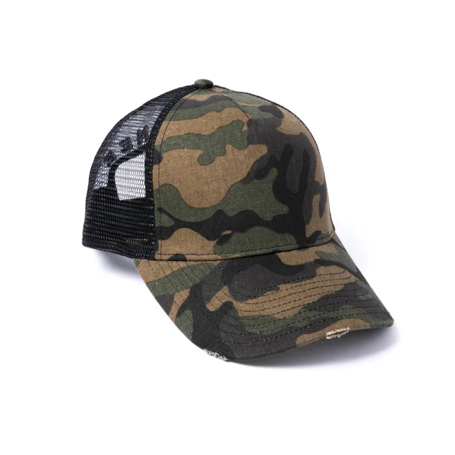 Milliner Plain Camo Distressed Cotton Trucker