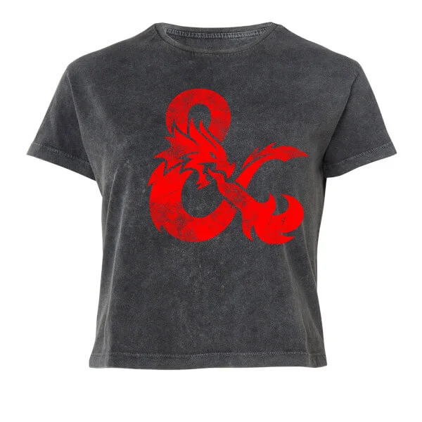 Dungeons & Dragons Distressed Red Ampersand Women's Cropped T-Shirt - Black Acid Wash - M Image 1