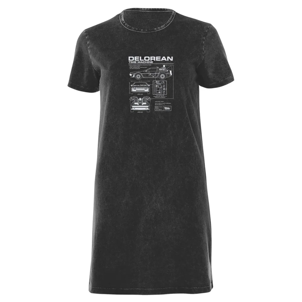 Back To The Future Delorean Women's T-Shirt Dress - Black Acid Wash - M - Black Acid Wash Image 1