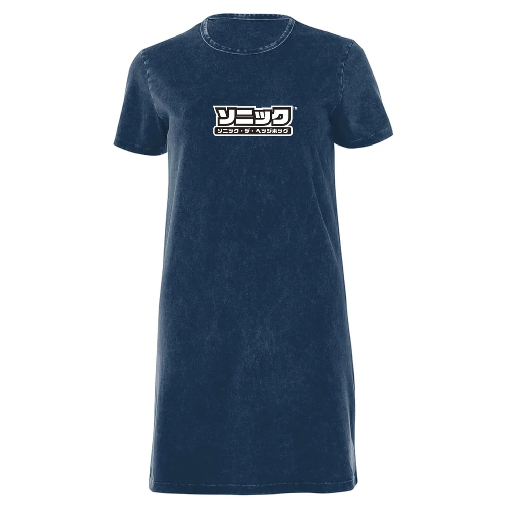 Sega Start Screen Women's T-Shirt Dress - Navy Acid Wash - XXL Image 1