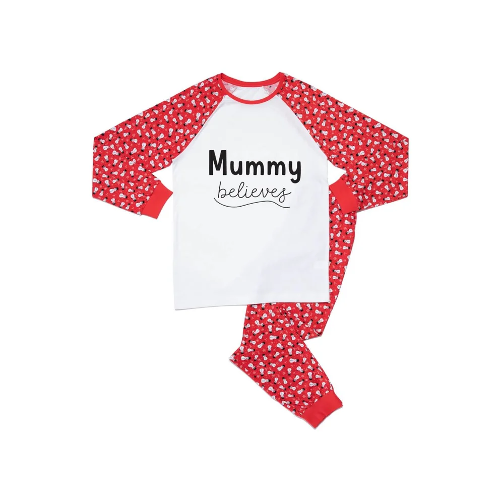 Mummy Believes Women's Patterned Pyjamas - White / Red - XL Image 1