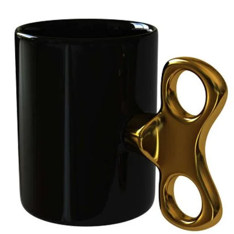 Black Ceramic Mug with Gold Key Style Handle Image 1
