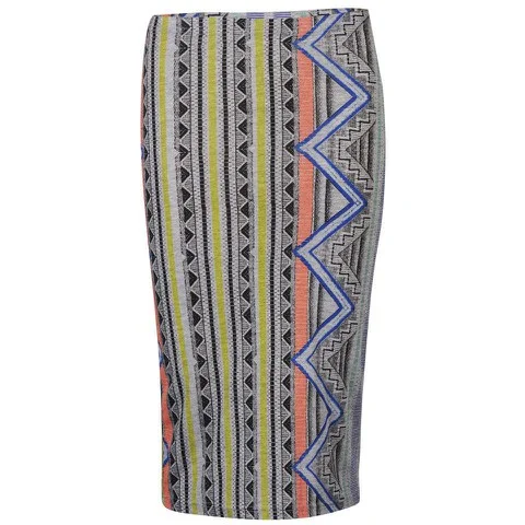 Glamorous Women's Midi Neon Aztec Print Skirt - Grey/Neon - 8 - Grey/Neon Image 1