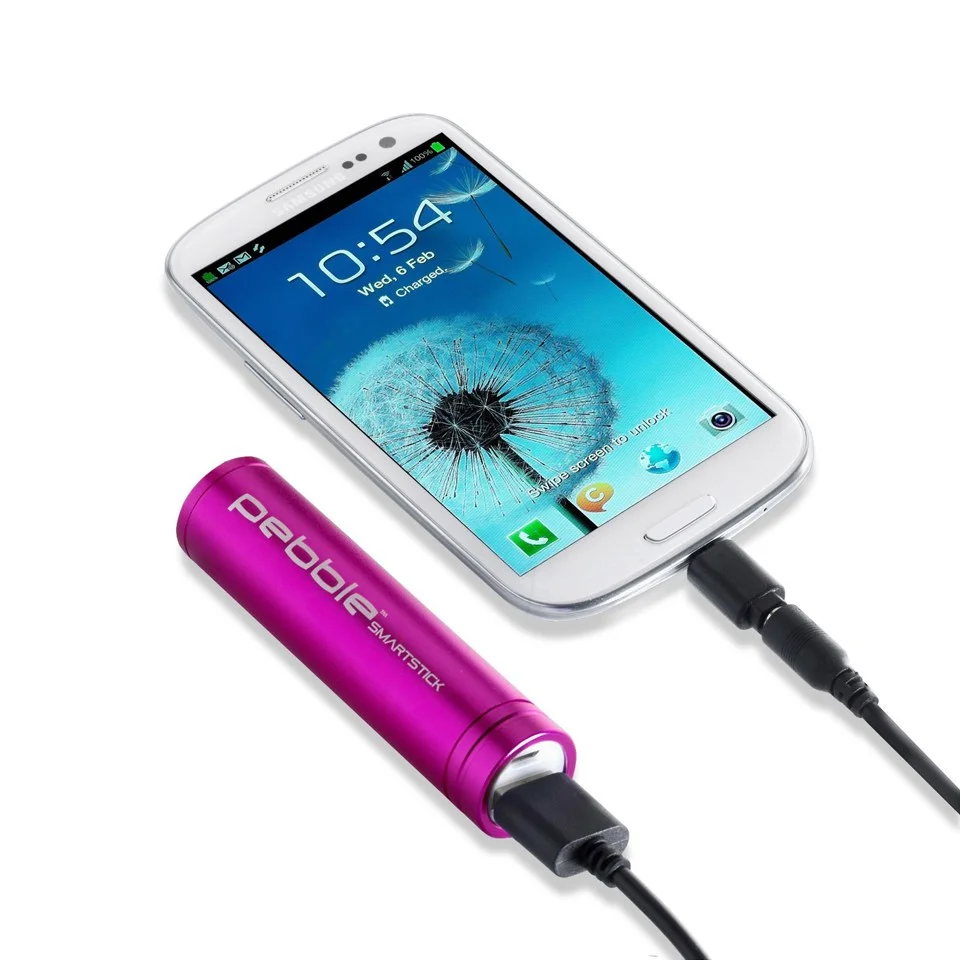 Veho Pebble Smartstick Emergency Portable Battery Back Up Power - Pink (2200mAh) Image 1