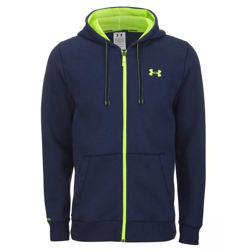 Under Armour Men's Storm Cotton Rival Full Zip Hoody - Midnight Navy/Yellow - S - Blue/Yellow Image 1