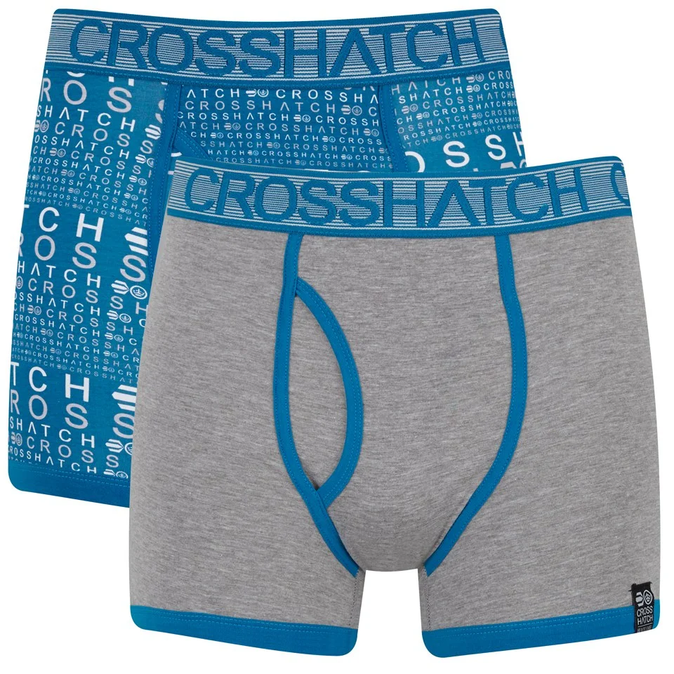 Crosshatch Men's Squint 2-Pack Boxer Shorts - Mykonos Blue/Grey Marl - S - Blue/Grey Image 1