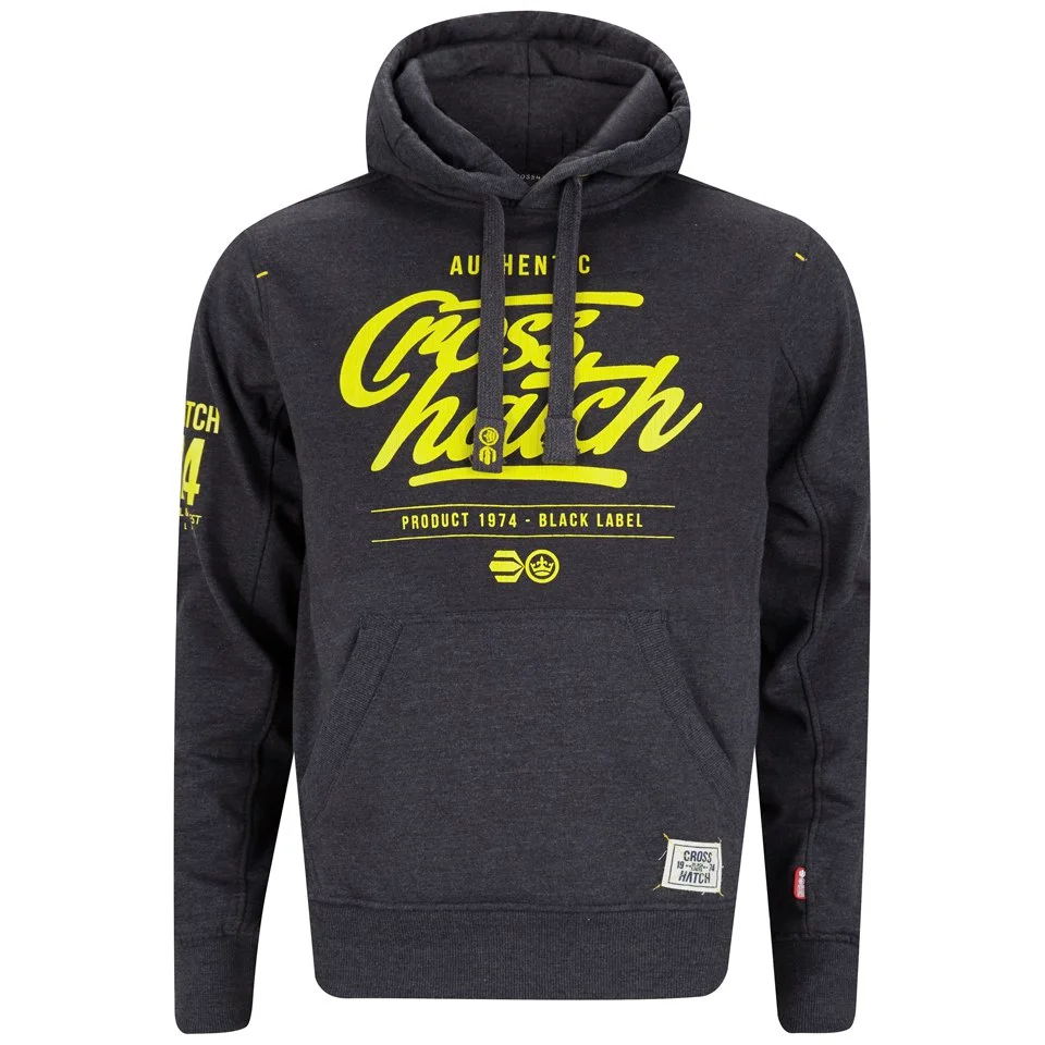 Crosshatch Men's Squirm Neon Print Hoody - Charcoal Marl - S - Grey Image 1
