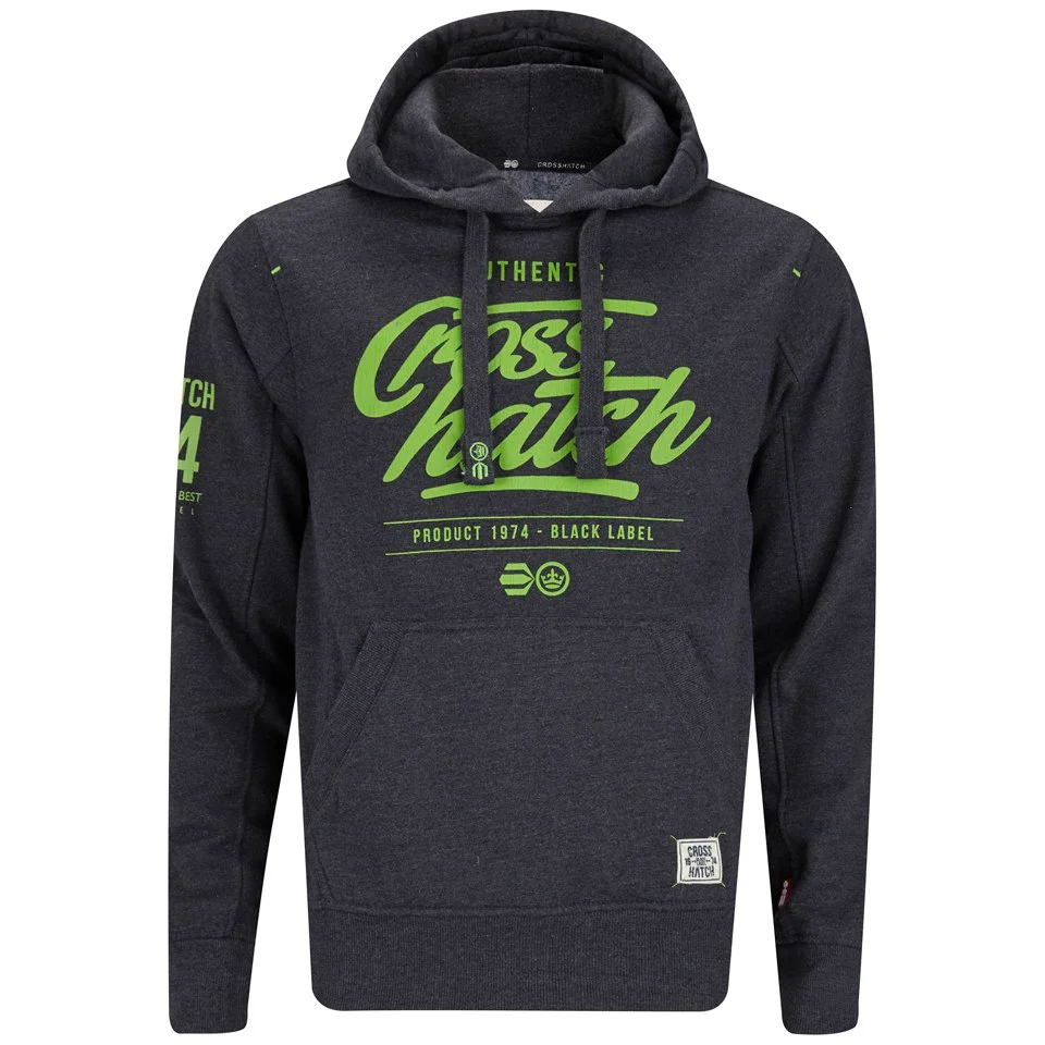 Crosshatch Men's Squirm Neon Print Hoody - Black Marl - S - Black Image 1