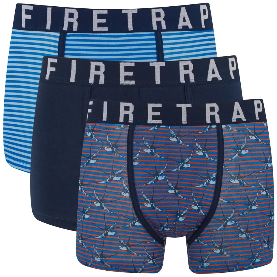 Firetrap Men's Swallow 3-Pack Boxers - Navy/Baby Blue/Rusty Red - S - Blue/Red Image 1