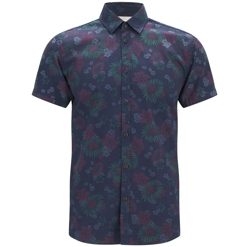 Jack & Jones Originals Men's Short Sleeved Floral Van Shirt - Peacoat - S - Blue Image 1
