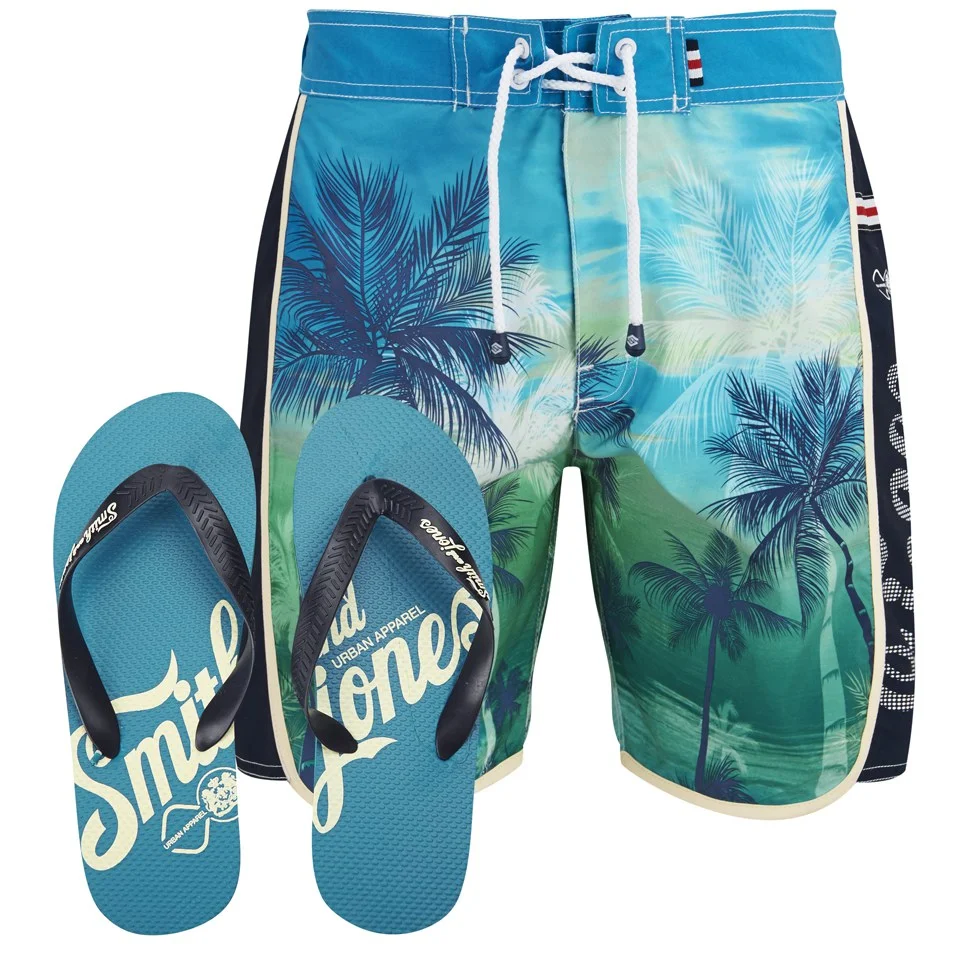 Smith & Jones Men's Kokomo Board Shorts with Free Flip Flops - Algiers Blue - S - White Image 1