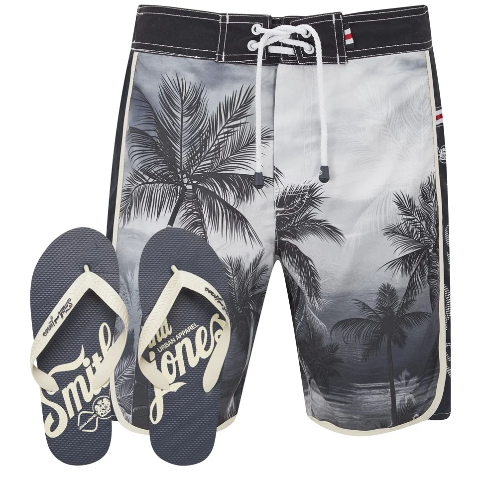 Smith & Jones Men's Kokomo Board Shorts with Free Flip Flops - Black - S - Red Image 1