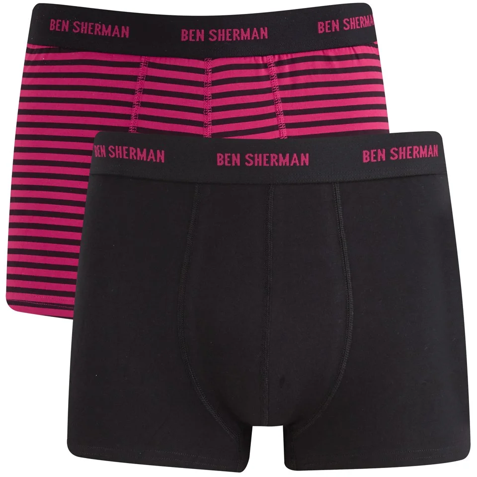 Ben Sherman Men's 2-Pack Trunks - Cerise/Black Stripe/Black - S - Pink/Black Image 1