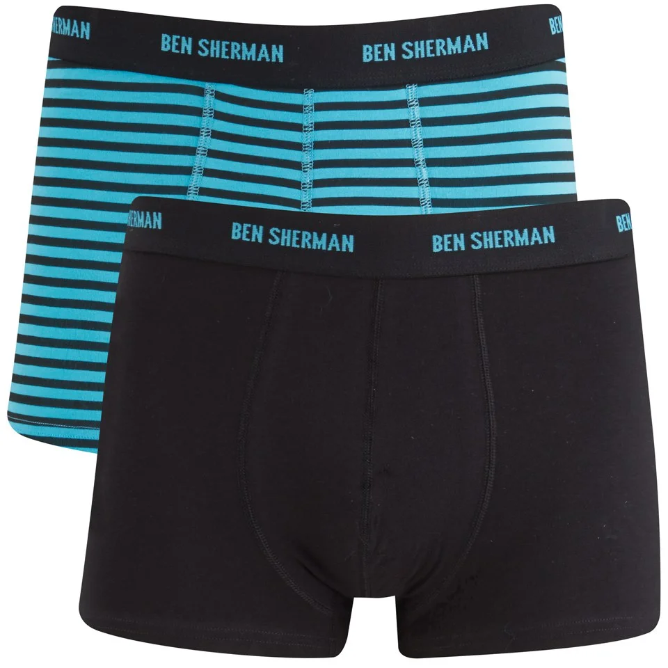 Ben Sherman Men's 2-Pack Trunks - Blue/Black Stripe/Black - S - Blue/Black Image 1