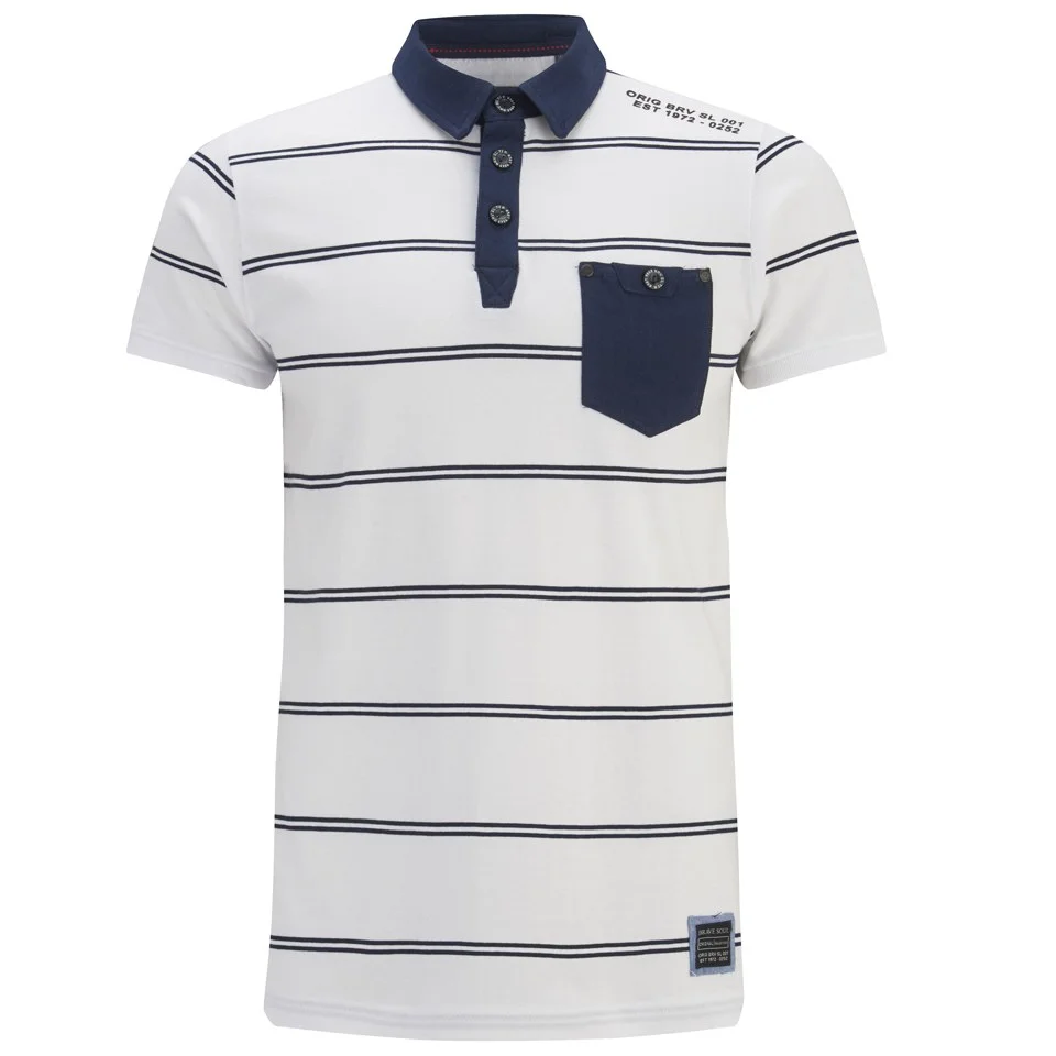 Brave Soul Men's Lorca Striped Polo Shirt - Optic White - S - White Image 1